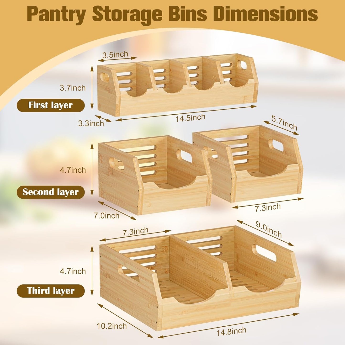 Upgraded 3 Tier Bamboo Pantry Storage Bins - Stackable Potato and Onion Storage Bin