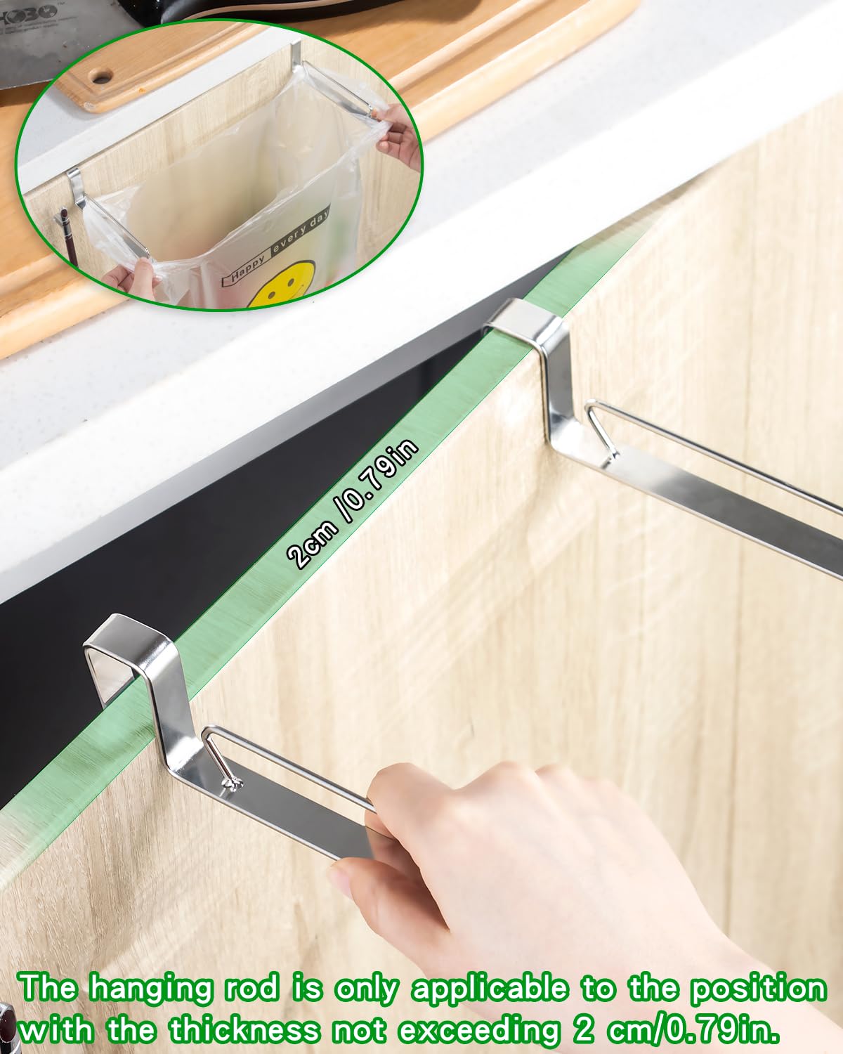 Stainless Steel Cabinet Door Trash Bag Holder for Kitchen Cabinet Door and Drawer