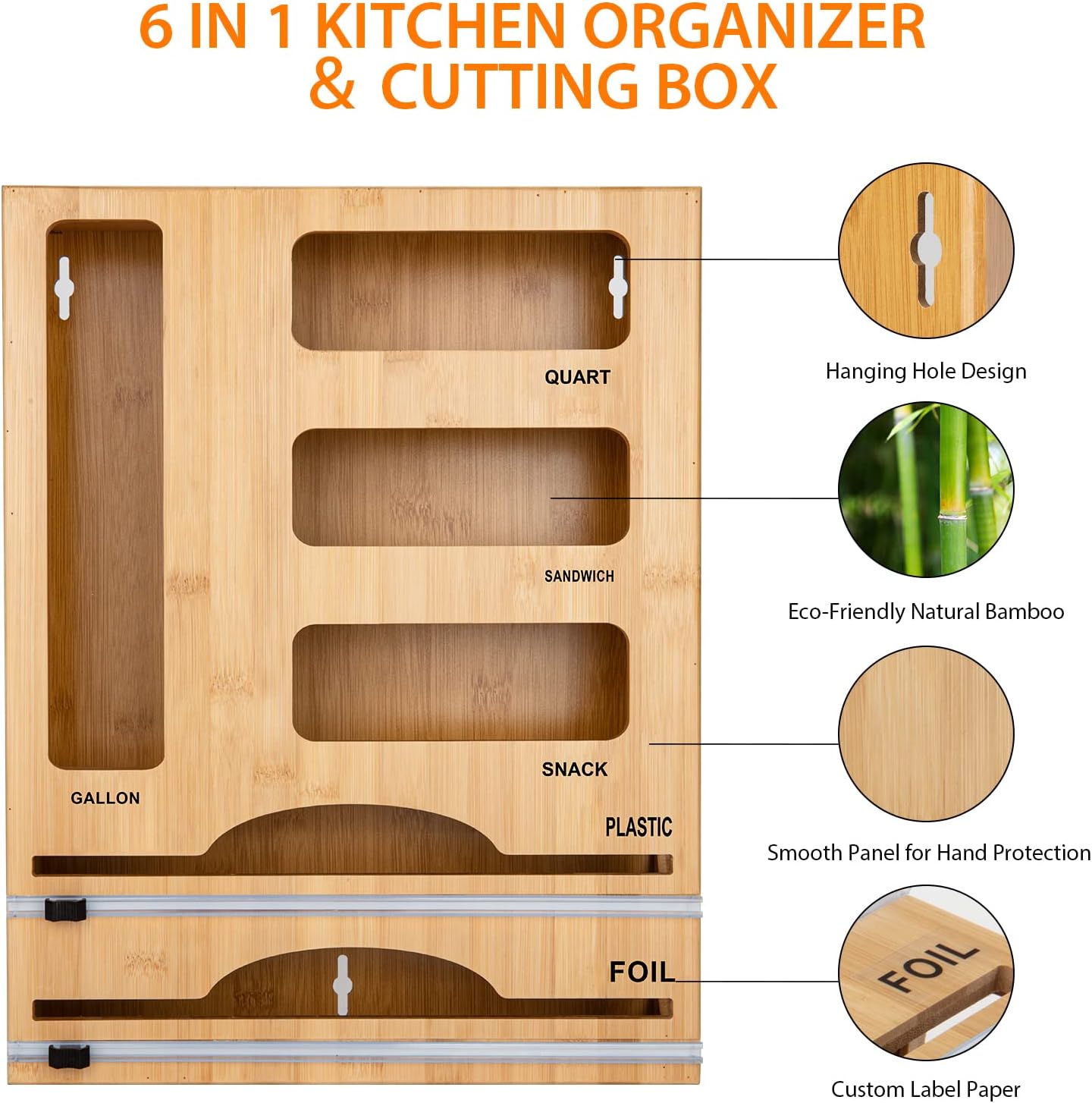 Storage Bag Organizer with Foil and Plastic Wrap Organizer , Aluminum Foil Dispenser with Cutter