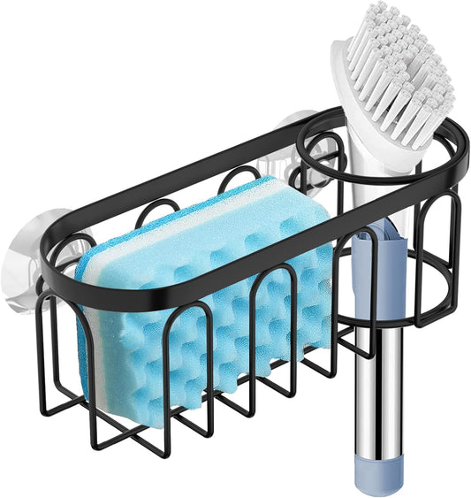2-in-1 Sponge Holder for Kitchen Sink, Sink Caddy Kitchen Sink Organizer with 3 Suction Cups