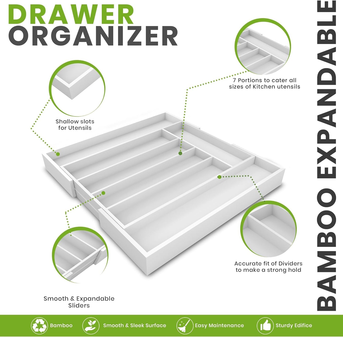 Expandable Bamboo Utensil Drawer Organizer, Silverware Organizer for Cutlery