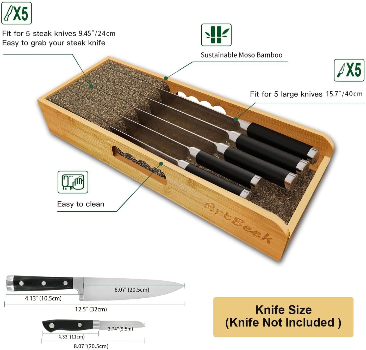 Knife Drawer Organizer Bamboo Insert Dock