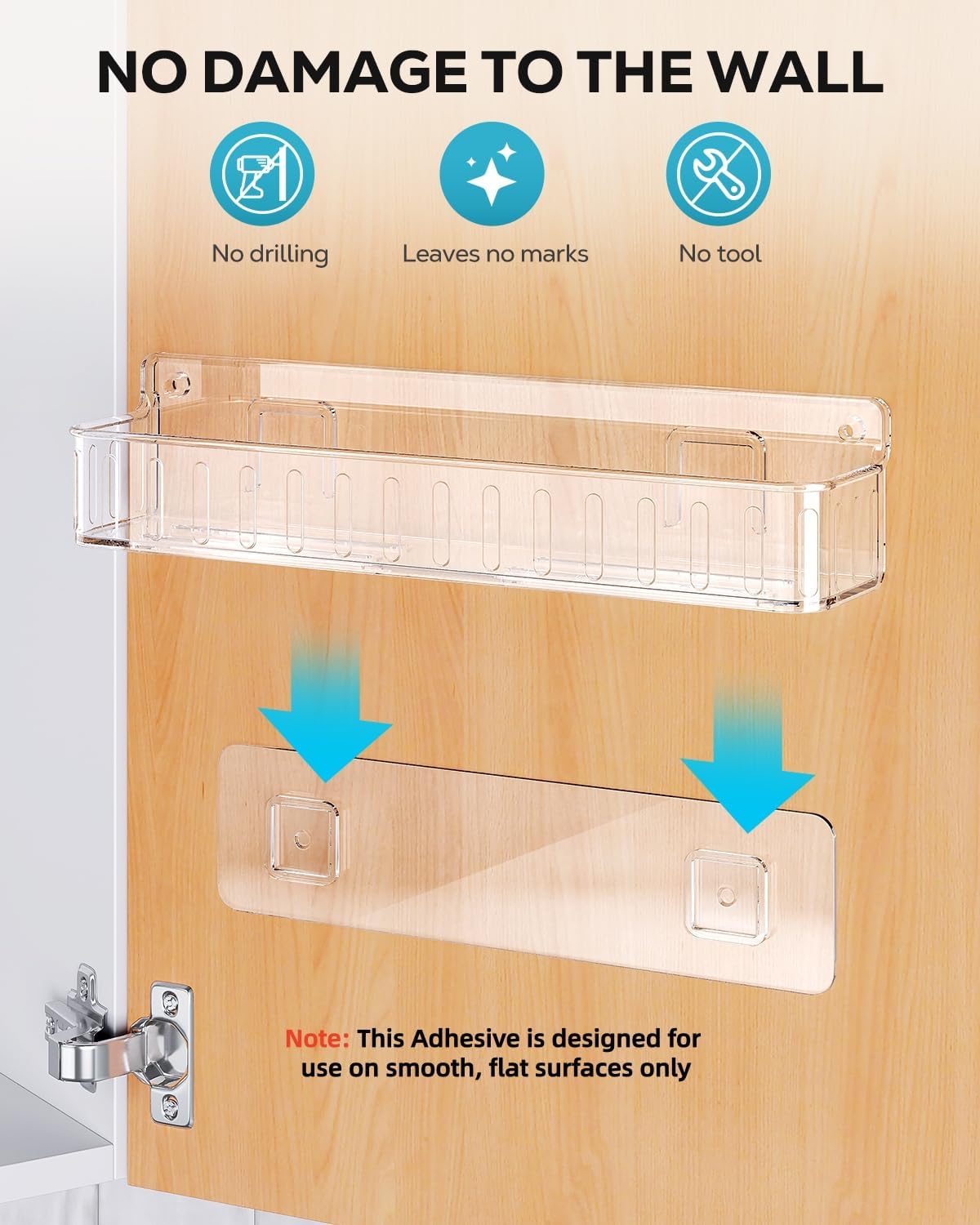 Spice Rack Wall Mount, 4 Pack, Clear, Screw or Adhesive Installation