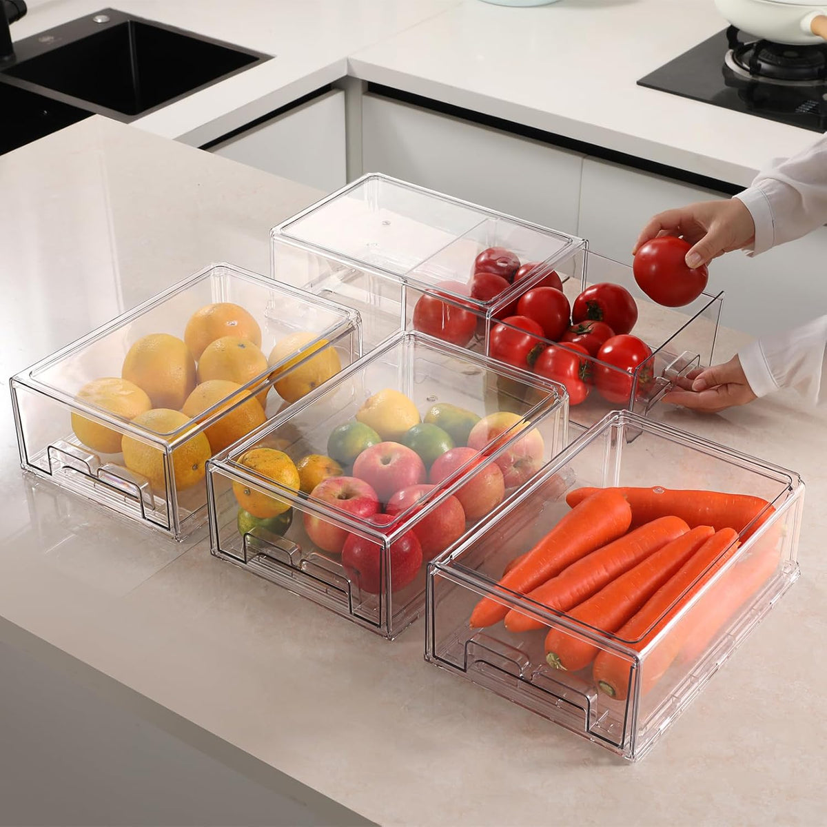 Taiuloo 2 Pack Stackable Refrigerator Organizer Bins with Pu
