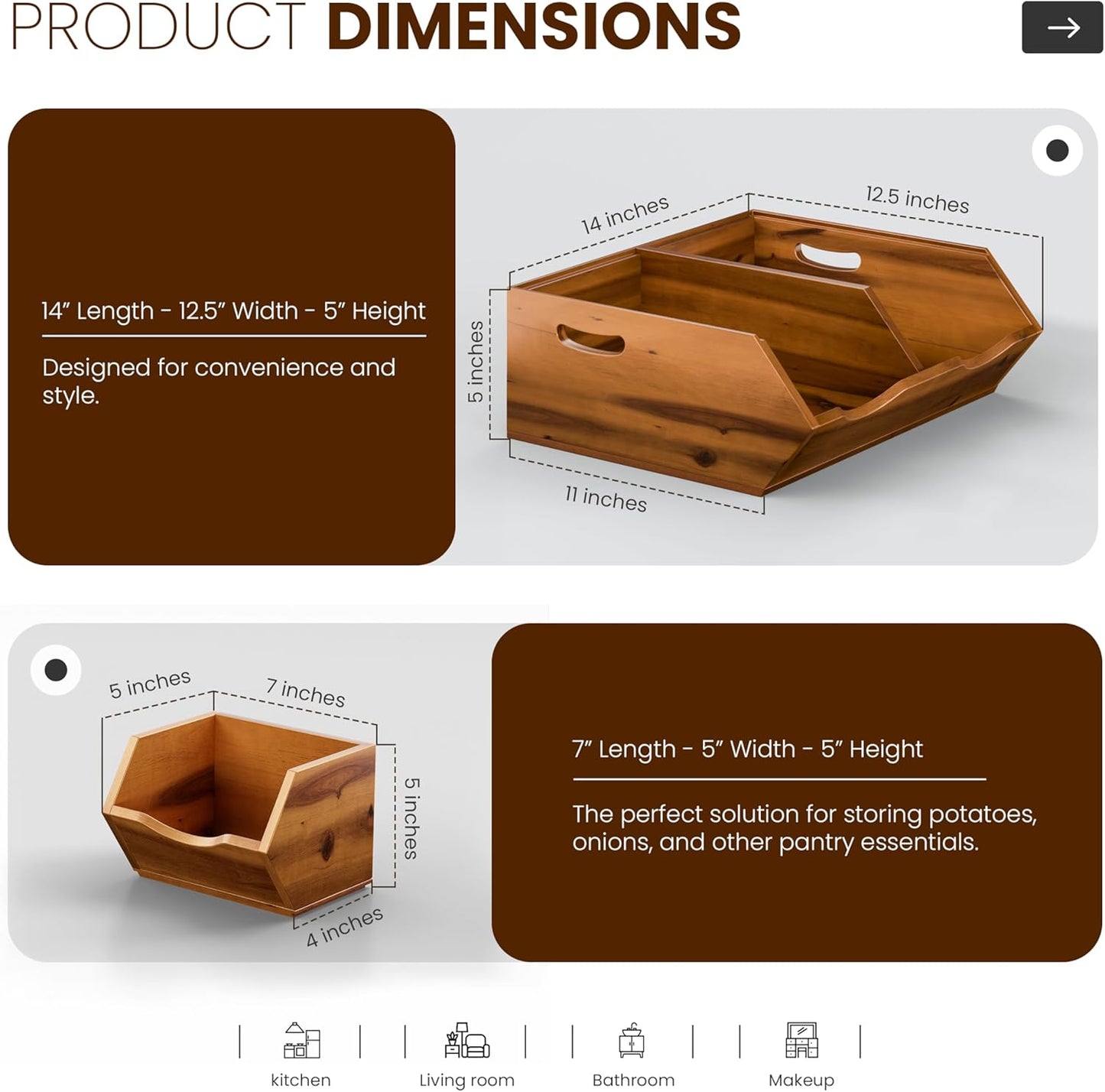Acacia Wood Potato and Onion Storage Bin, Potato Storage, Pantry Baskets, Vegetable Storage