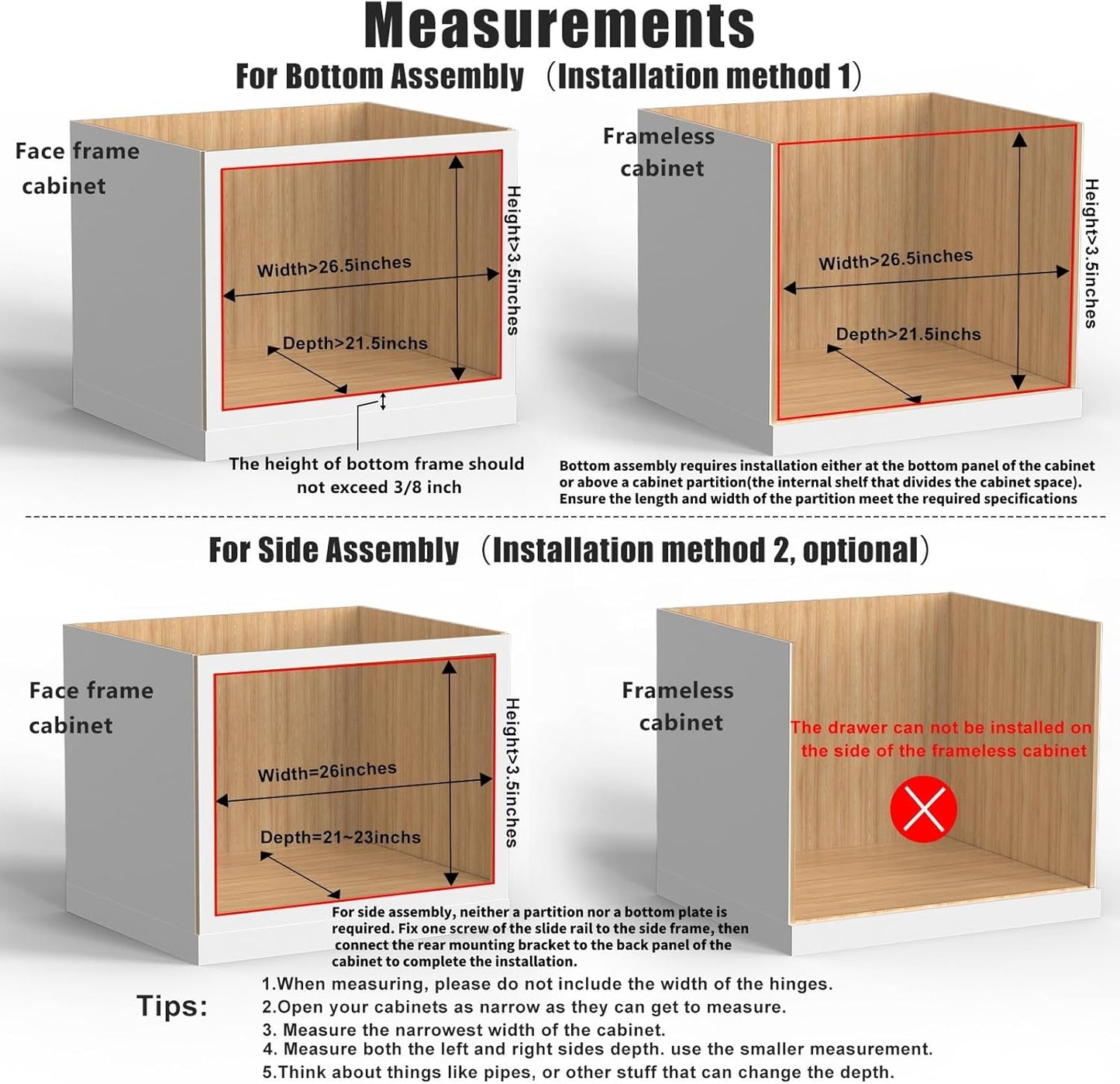 26''W x 21''D x 3''H Pull Out Cabinet Drawer Soft Close Slide Out Wood Organizer for Kitchen