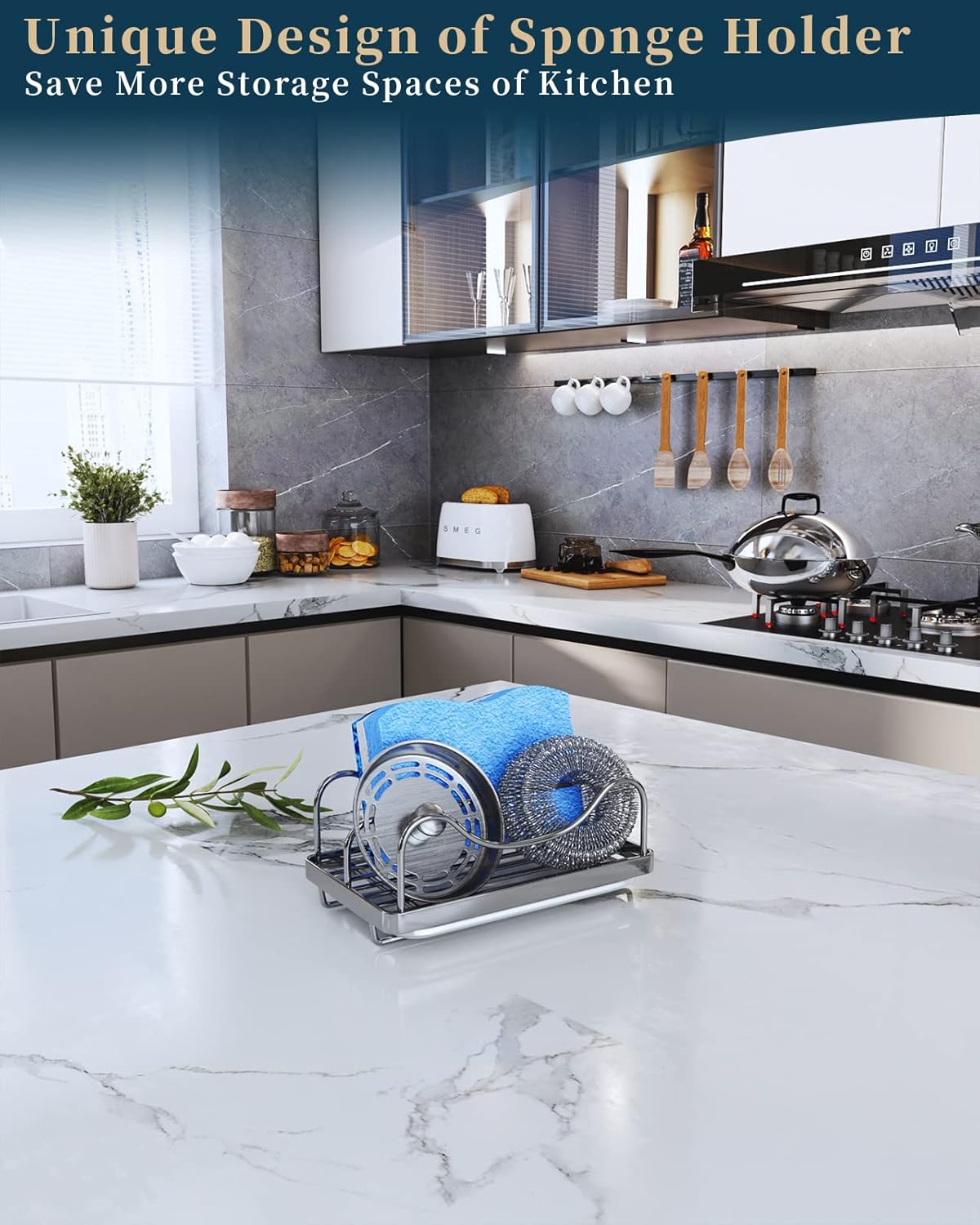 Sponge Holder for Kitchen Sink - Movable Sink Caddy for Countertop Organizer