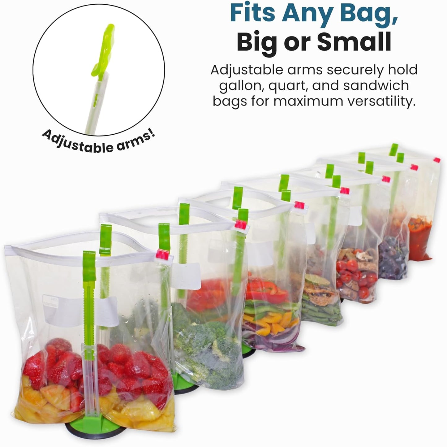 Adjustable Baggy Rack Stand 2 Pack Hands Free Food Storage Bag Holder Stand for Freezer and Sandwich Bags Clip Stand for Pouring Leftovers or Drying Reusable Ziploc Bags