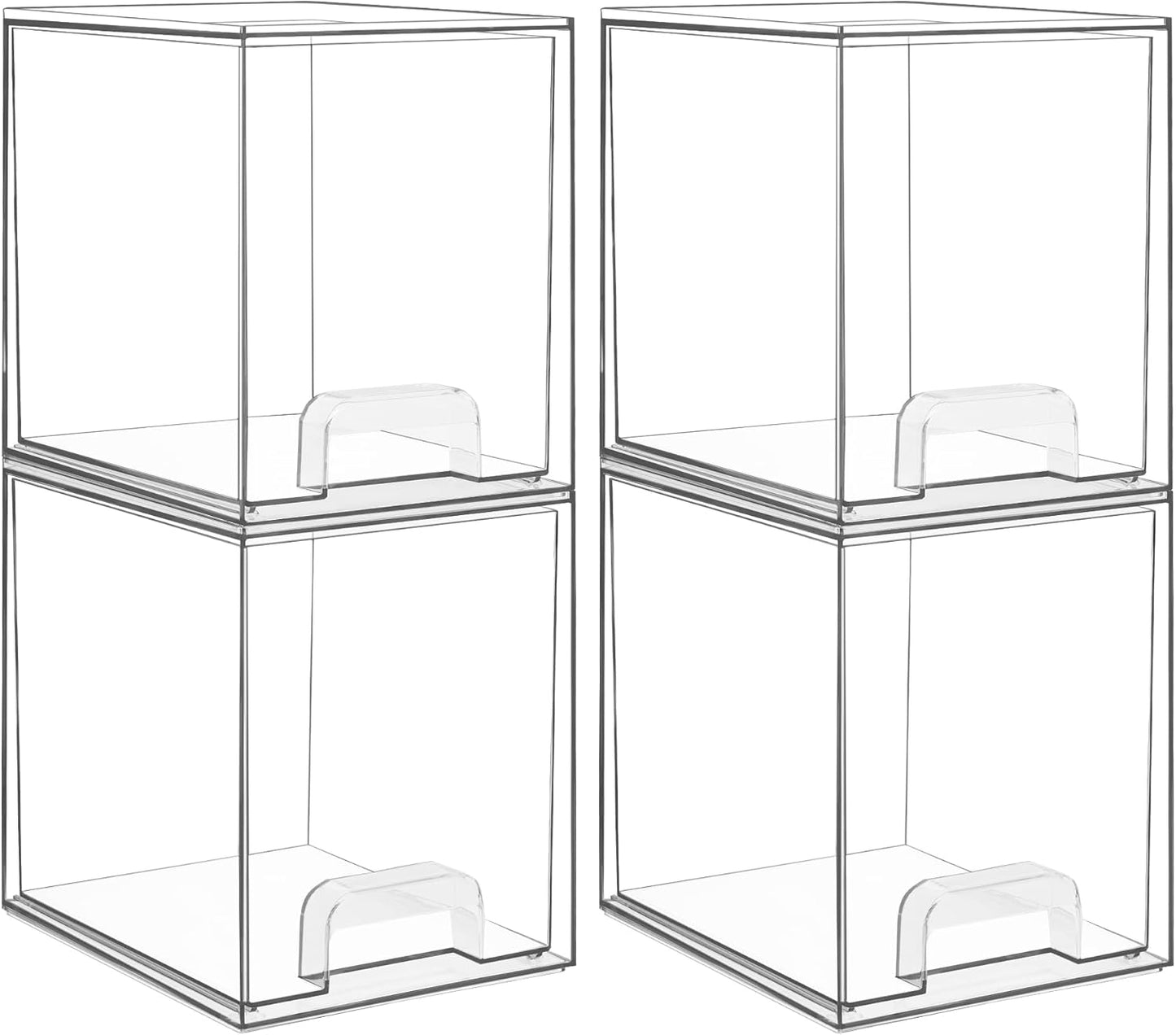 7.6" H Clear Stackable Storage Drawers, 4 Pack Plastic Organizers Bins for Skincare