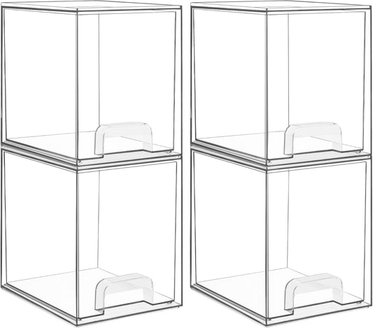 7.6" H Clear Stackable Storage Drawers, 4 Pack Plastic Organizers Bins for Skincare