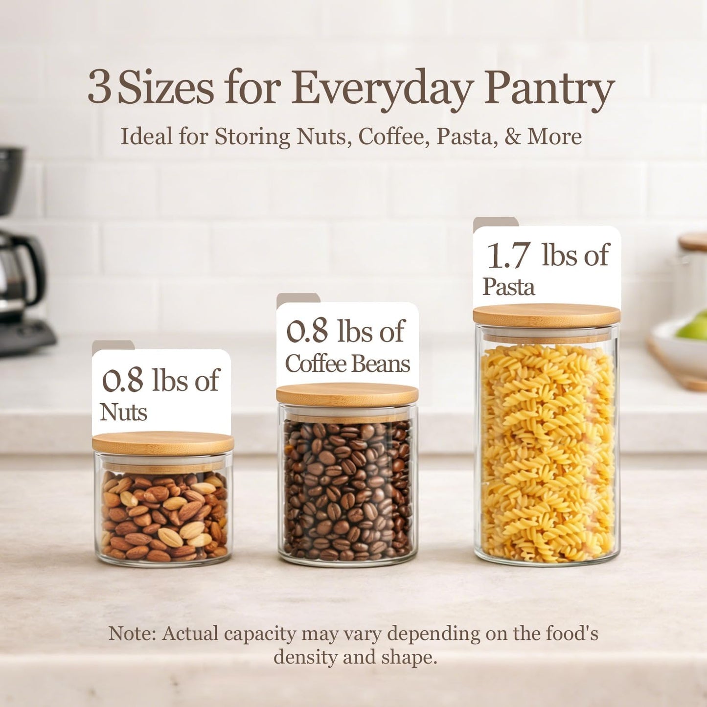 Glass Storage Containers with Lids (0.6qt/1qt/1.5qt) Set of 6,Glass Pantry Storage Containers with Airtight Lid & lables for Dry Food, Snacks, Nuts, Stackable for Kitchen, Pantry Organization