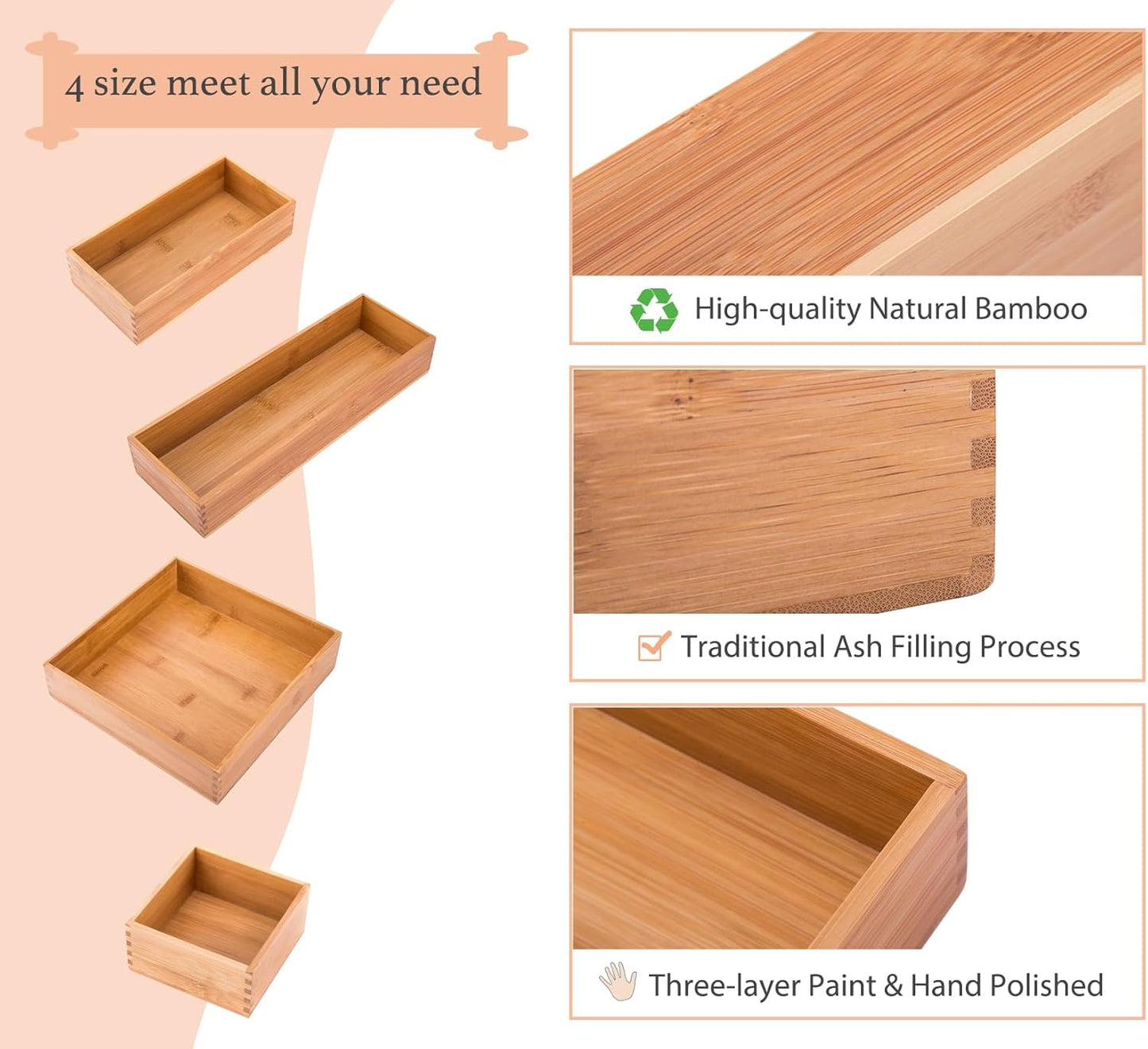 Bamboo Drawer Oragnizer Box, Kitchen Seasoning Organizer Tray, Tableware Knife Fork Organizer Box