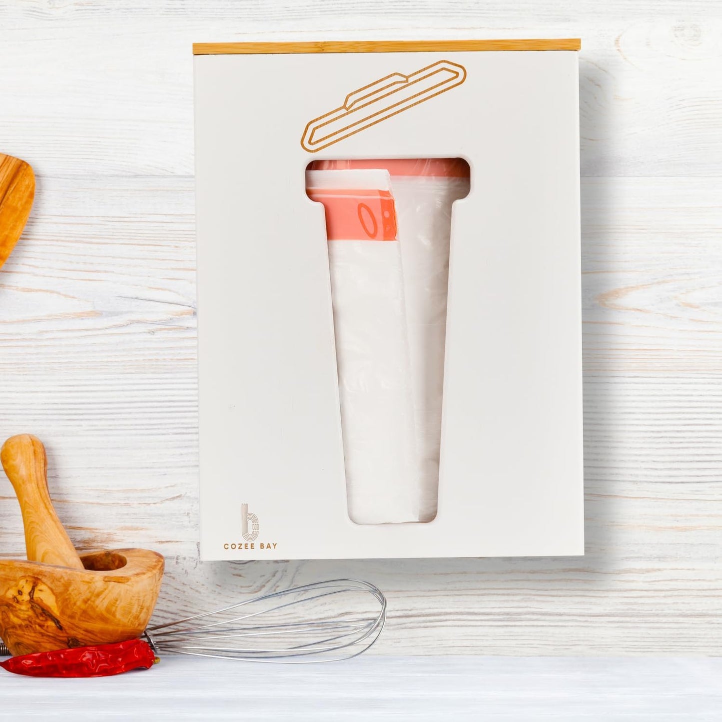 Bamboo Trash Bag Dispenser with Lid, Trash Bag Holder Organizer