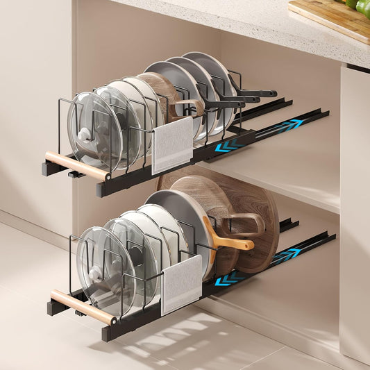 2 Pack Pull Out Pots and Pans Organizer Under Cabinet