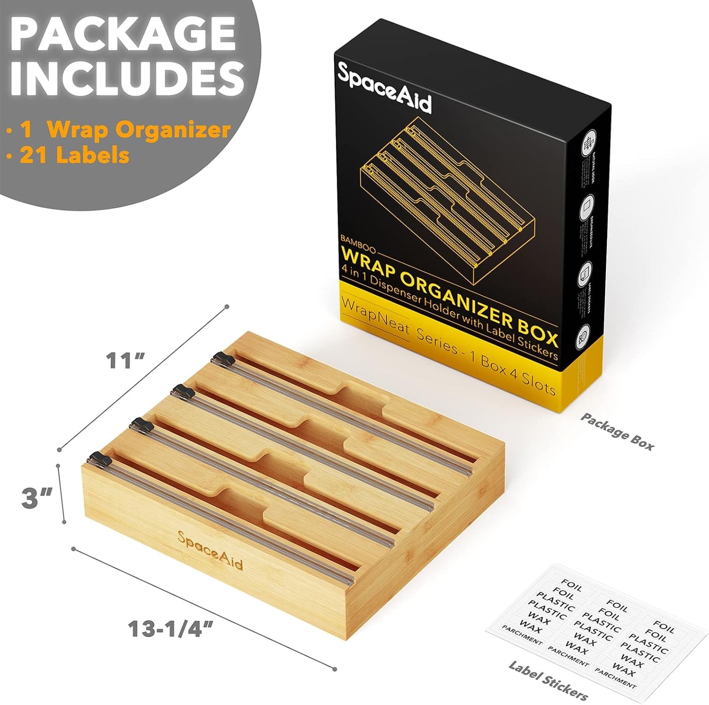 WrapNeat 4 in 1 Wrap Dispenser with Cutter and Labels, Plastic Wrap