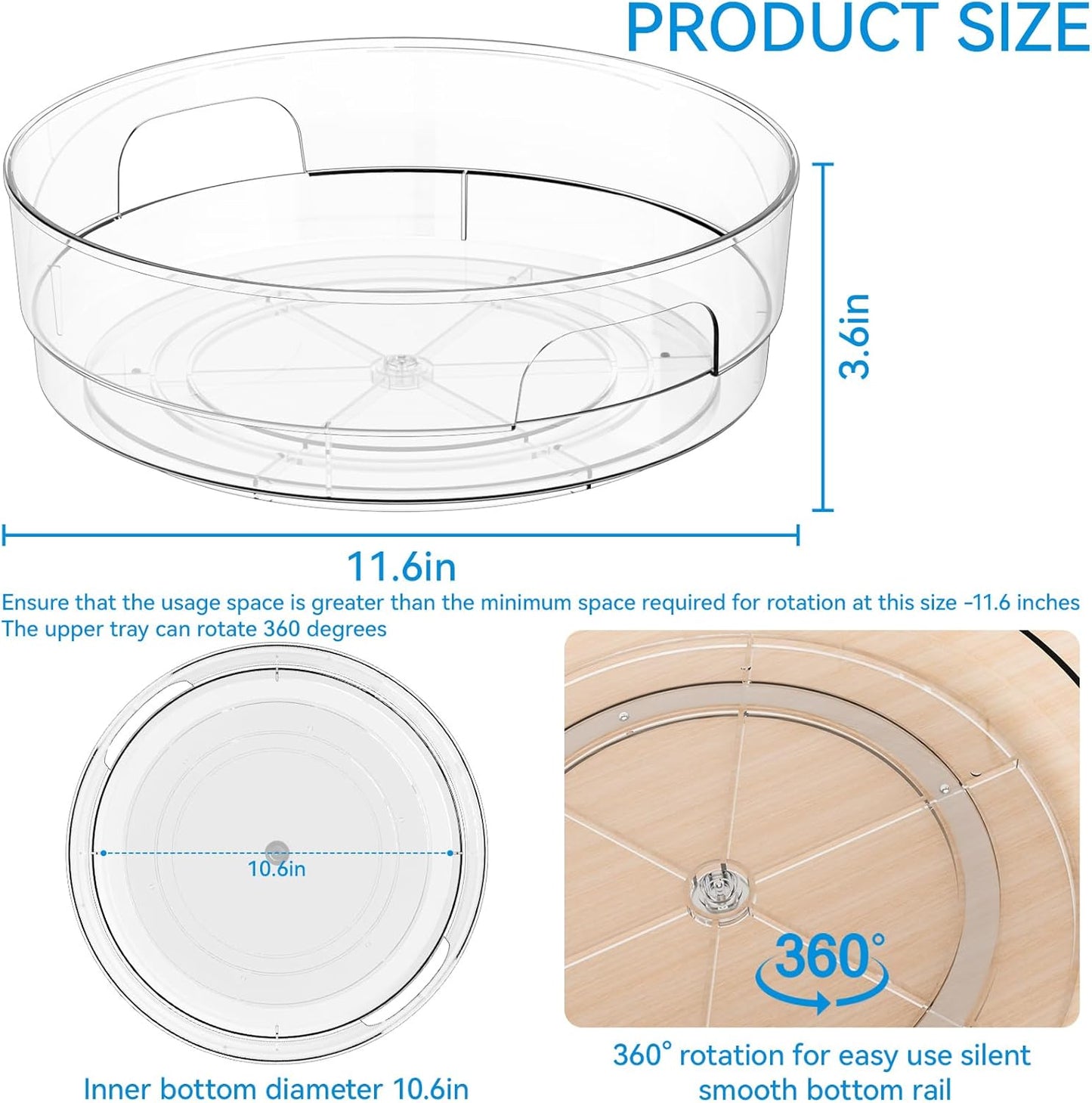 12" W Clear Acrylic Lazy Susan Turntable for Refrigerator,Cabinet - with Handle