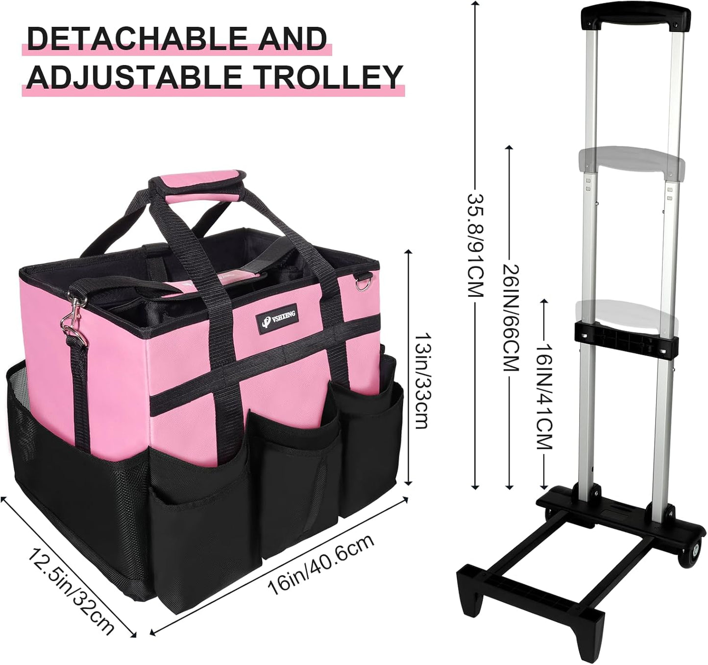 Large Rolling Cleaning Caddy Bag with Wheels, with Detachable Trolley