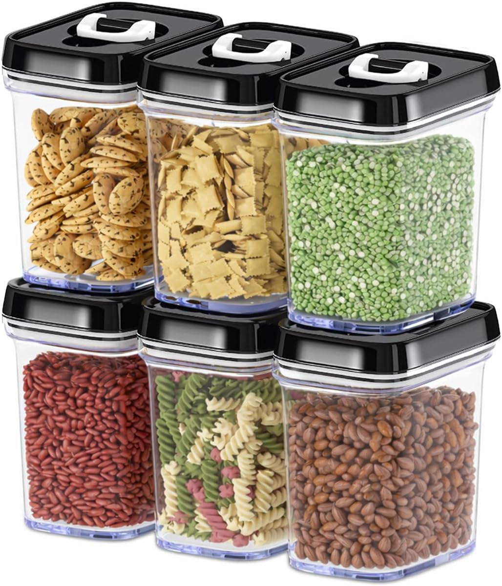Airtight Food Storage Containers with Lids – 6 Piece Set Air Tight Kitchen Storage Containers for Pantry Organization and Storage - Clear Plastic BPA-Free - Keeps Food Fresh & Dry
