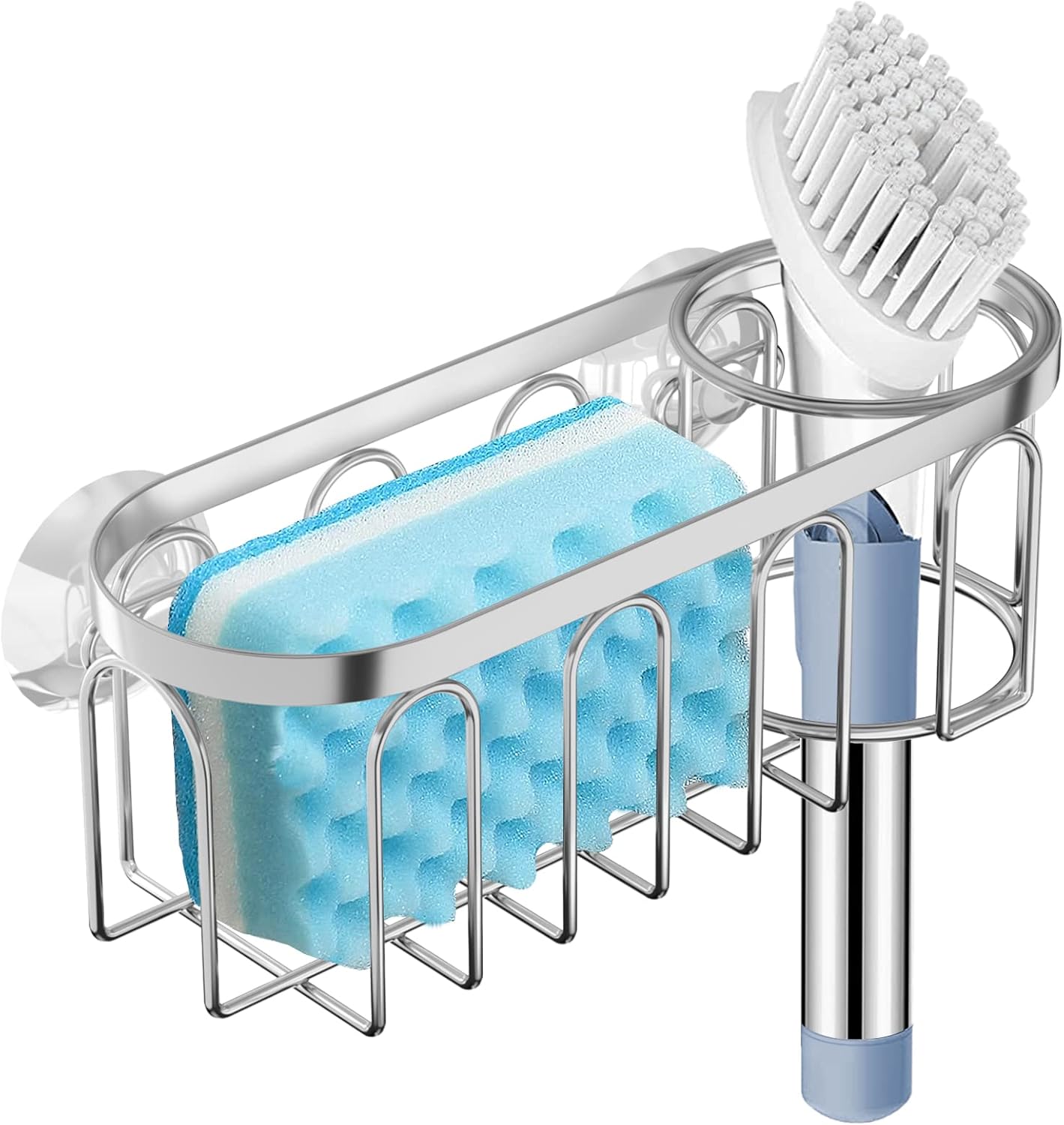 2-in-1 Sponge Holder for Kitchen Sink, Sink Caddy Kitchen Sink Organizer with 3 Suction Cups