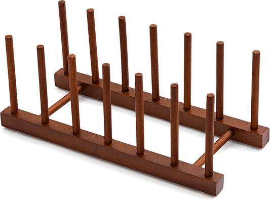 6 Slots Teak Dish Plate Bowl Cup Book Pot Lid Cutting Board Drying Rack Stand Drainer Storage Holder Organizer Kitchen Cabinet（Keep Dry）