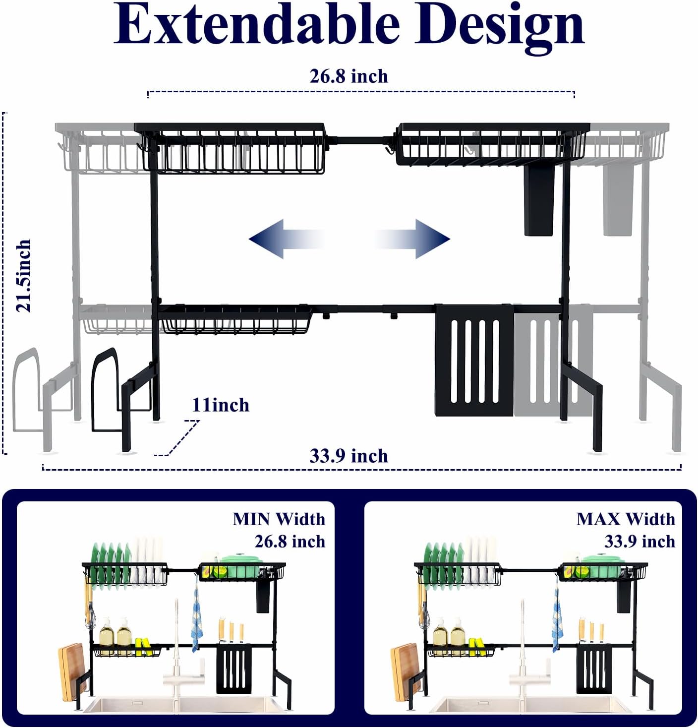 Over The Sink Dish Drying Rack - 30.0" to 33.9" x 21.5"