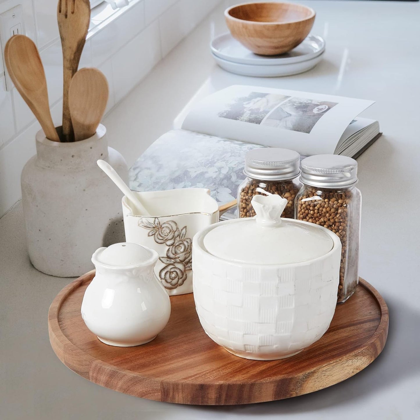 [ 2 Pack ] 10-inch Acacia Wood Lazy Susan Organizers, ACIAZAAZ Lazy Susan Turntable for Cabinet