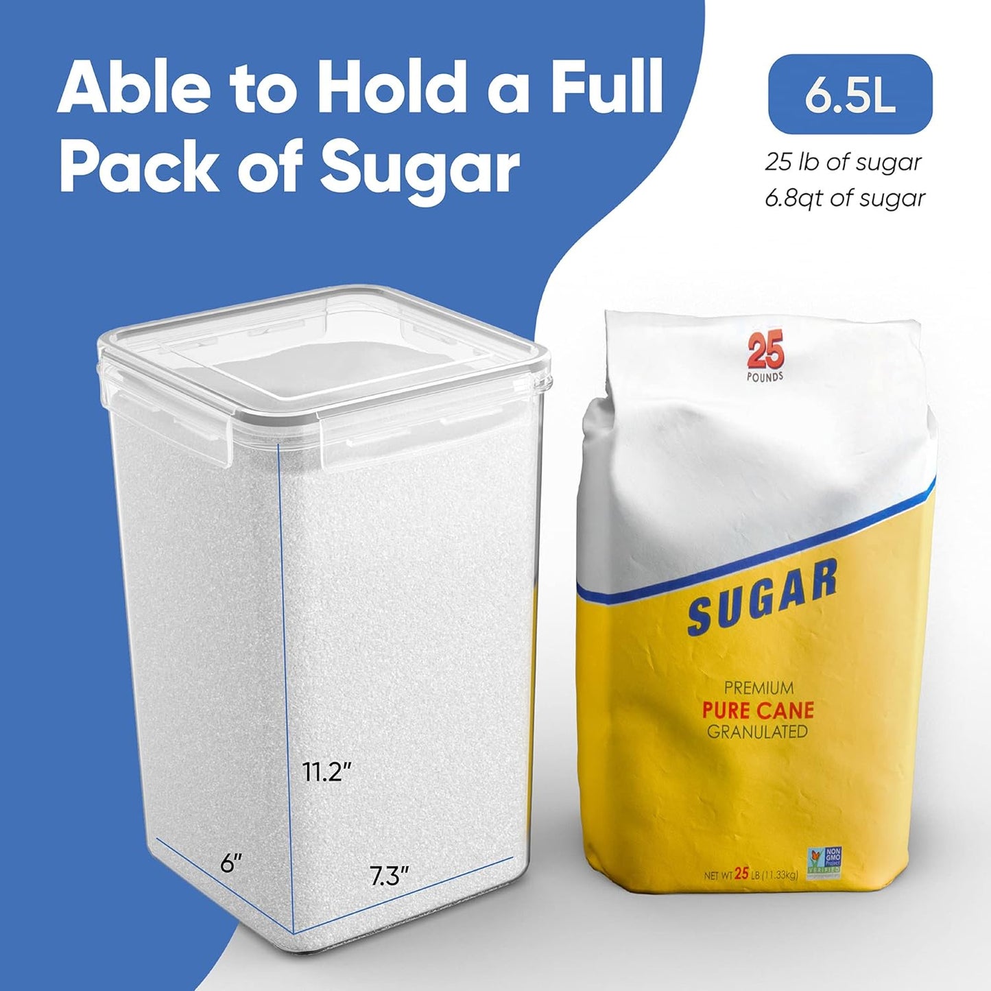 Extra Large Airtight Food Storage Containers with Lids, Pack of 2, 6.5L, 220Oz