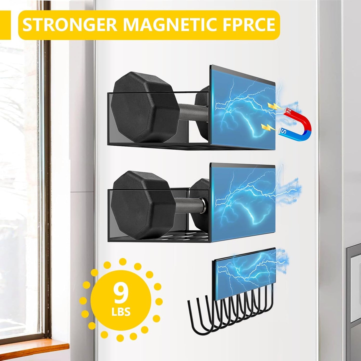 Magnetic Spice Rack for Refrigerator Seasoning Organizer for Spice Fridge Shelf storage Magnetic Shelf with Hook for Oven (BLACK, 5pack)