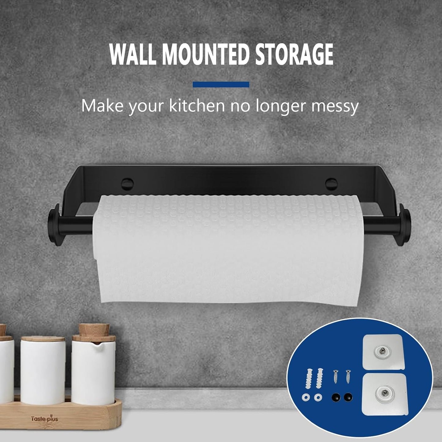 Stainless Steel Black Paper Towel Rack Wall Mount Self Adhesive or Screw Mounting Under Cabinet Toilet Paper Roll Holder for Home Kitchen Bathroom Camper Wall