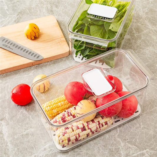 Refrigerator Food Storage Containers, Produce Saver Stackable Container with Lids & Removable Drain Tray, Freezer Bins Stay Fresh Lettuce Salad Container for Fridge