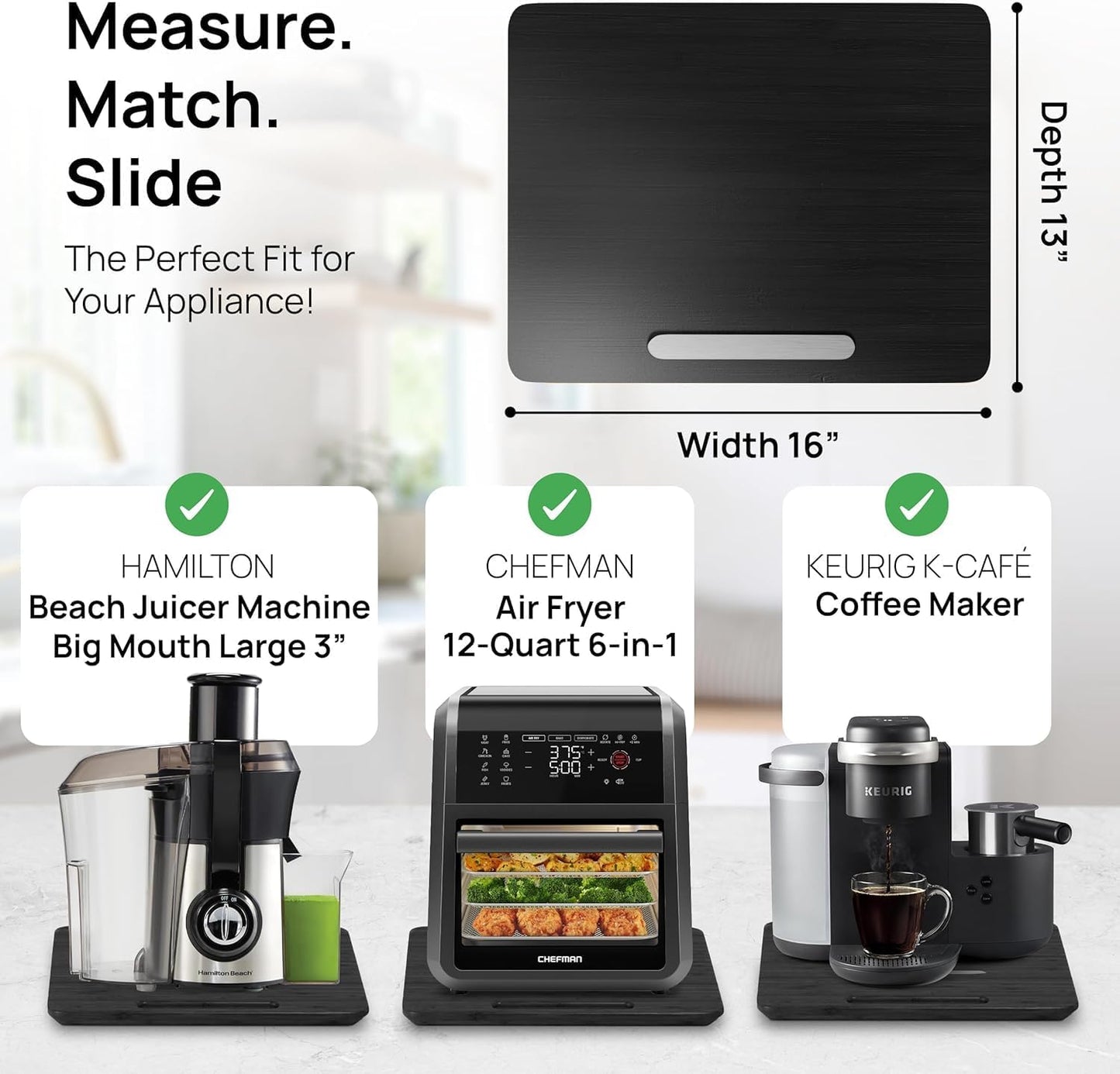 Ibyx Elegant Appliance Slider - Sliding Tray for Coffee Maker & Heavy Kitchen Appliances, Easy Slide, Made of Premium Bamboo, Space-Saving Kitchen Organizer, 40 lb Capacity, Black - 16 x 13 Inch