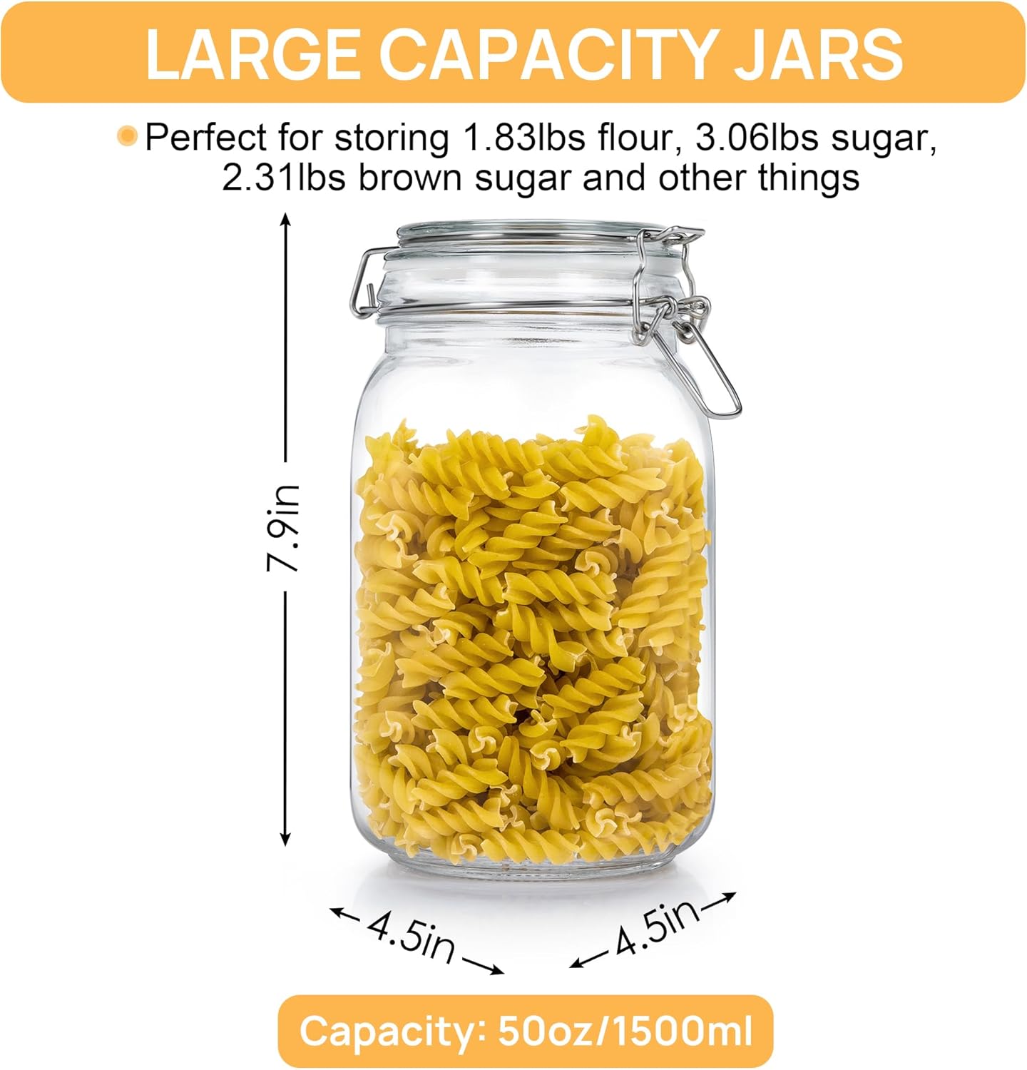 50oz Airtight Glass Jars with Lids, 3 PCS Food Storage Canister for Kitchen & Pantry Organization