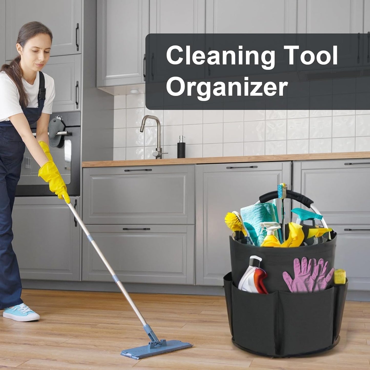 Cleaning Caddy with Handle, Cleaning Products Organiser, 17L Foldable Storage Basket
