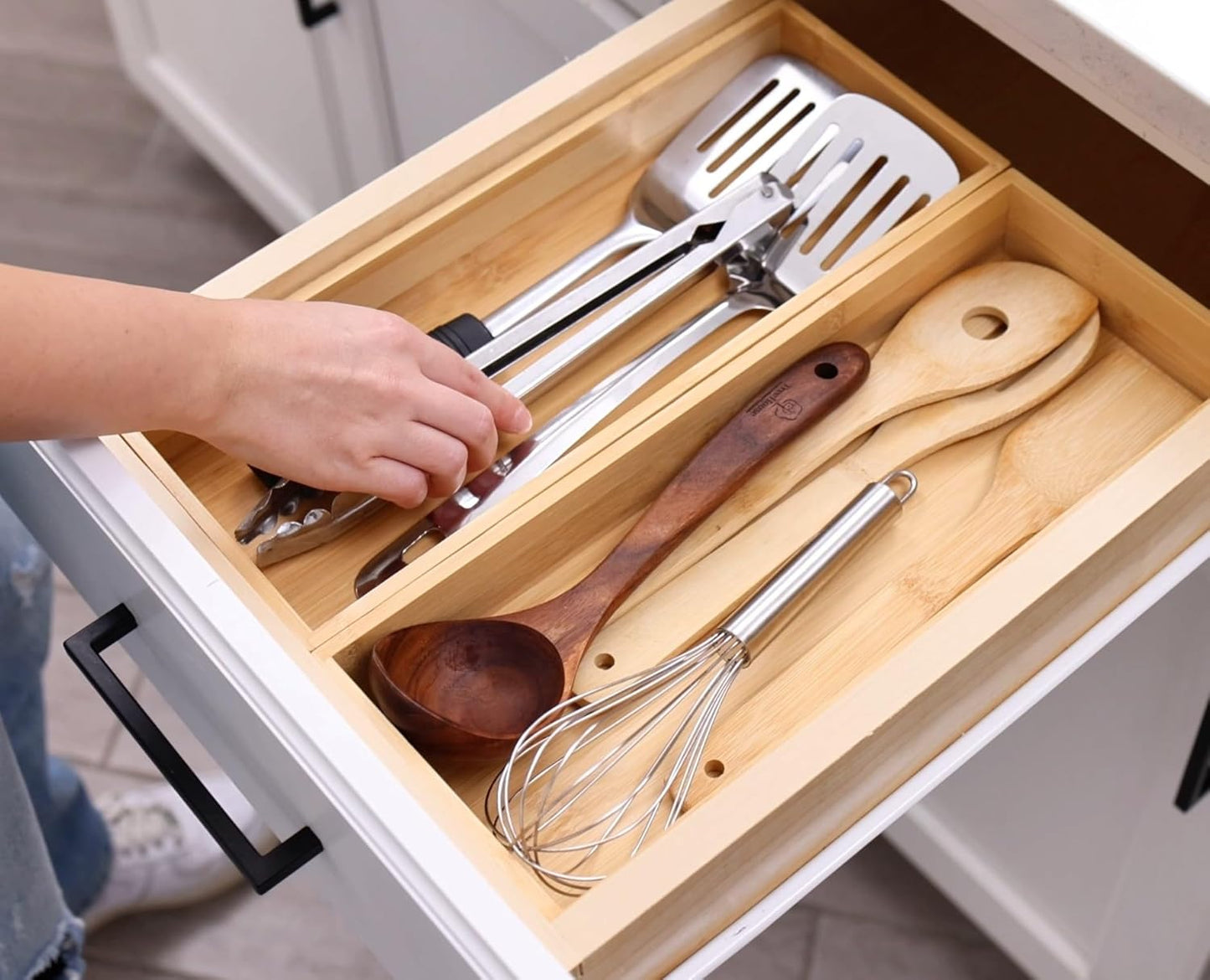 Kitchen Utensil Drawer Organizer, Bamboo Silverware Cutlery Flatware Organizer Bins