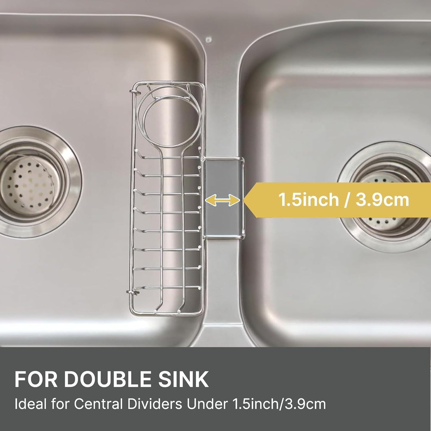 3-in-1 Sponge Holder for Kitchen Sink, Hanging Caddy for Double Bowl Sinks