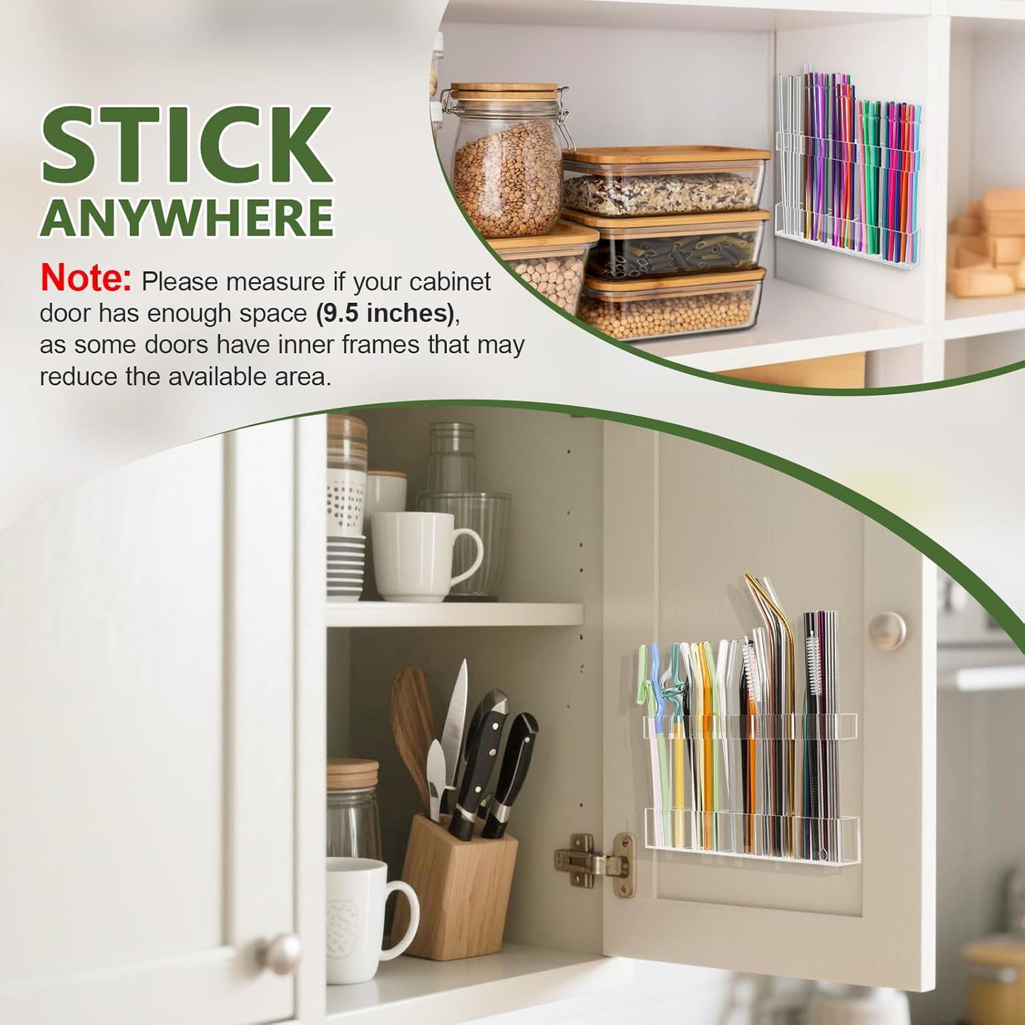 9.5" Large Acrylic Straw Holder for Cabinet Door - Reusable Tumbler Straw Organizer Storage
