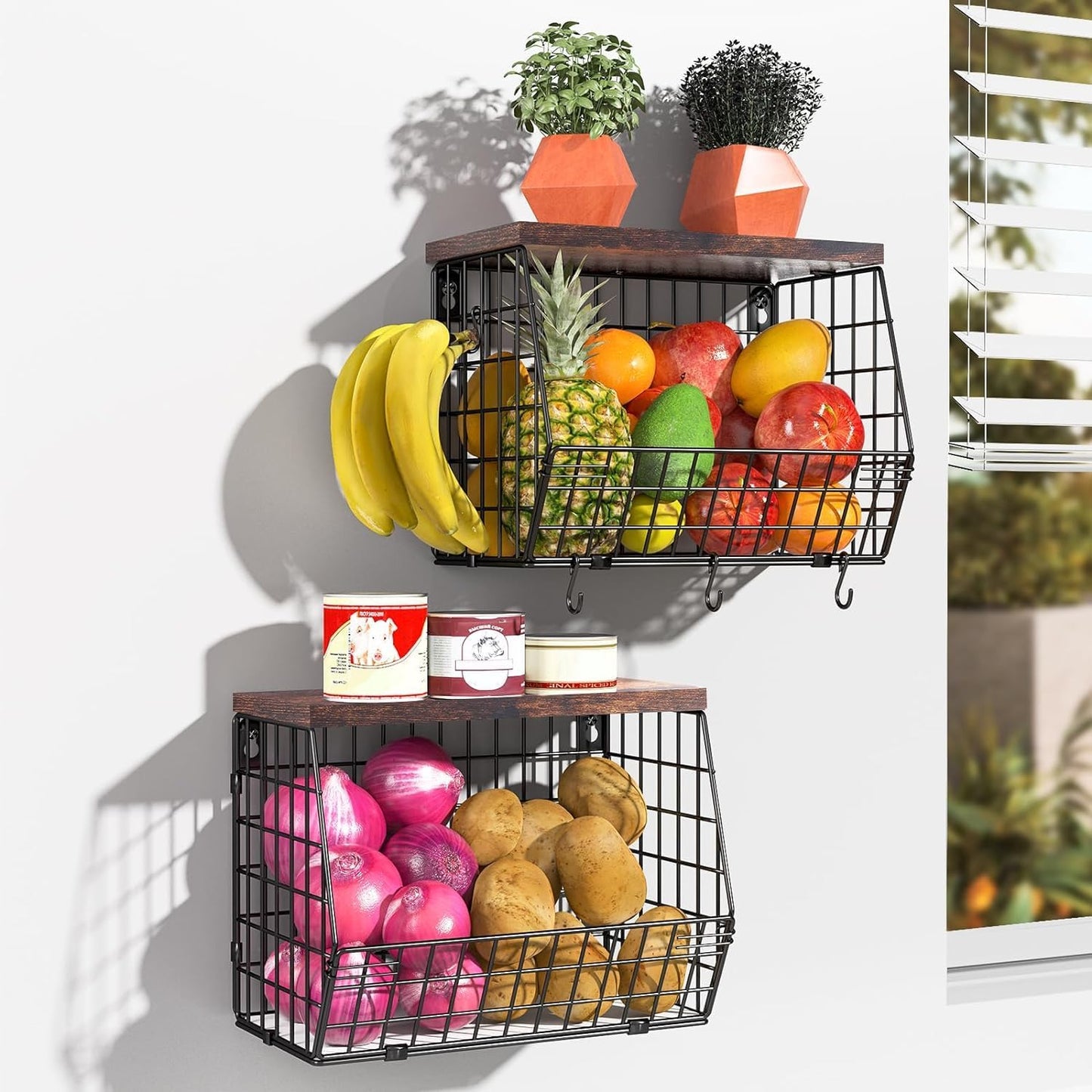 Fruit Basket for Kitchen Counter 2 Tier Fruit Bowl