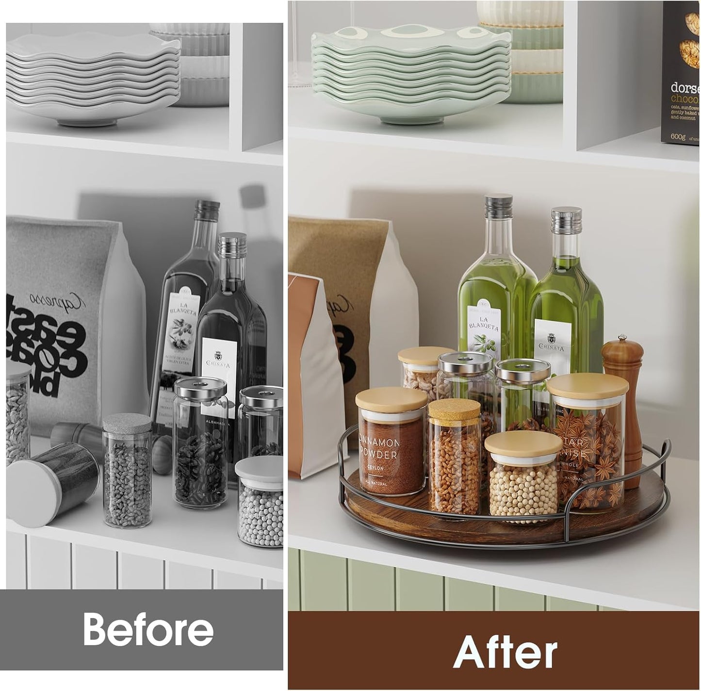 2 Pack 9'' 10'' Lazy Susan Turntable Organizer for Table Top Cabinet