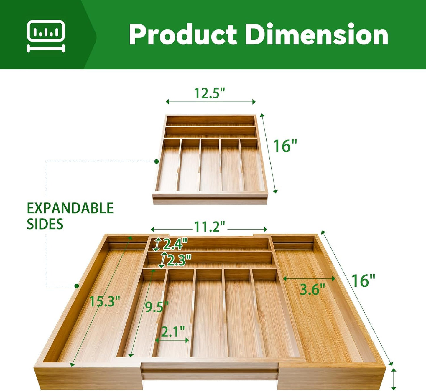 Bamboo Kitchen Drawer Organizer, Expandable Silverware Organizer