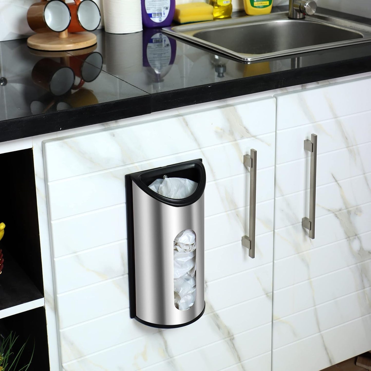 Wall-Mounted Stainless Steel Grocery Bag Holder & Dispenser