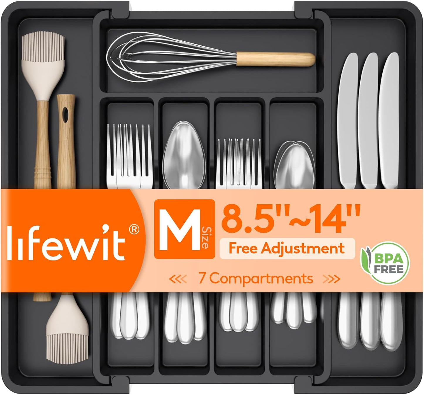Expandable Silverware Organizer, Plastic Utensil Tray for Kitchen Drawer
