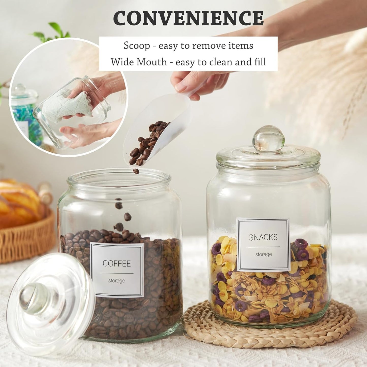 Half Gallon Large Glass Jars with Lids, Airtight Storage Clear Containers for Cookie, Candy, Flour