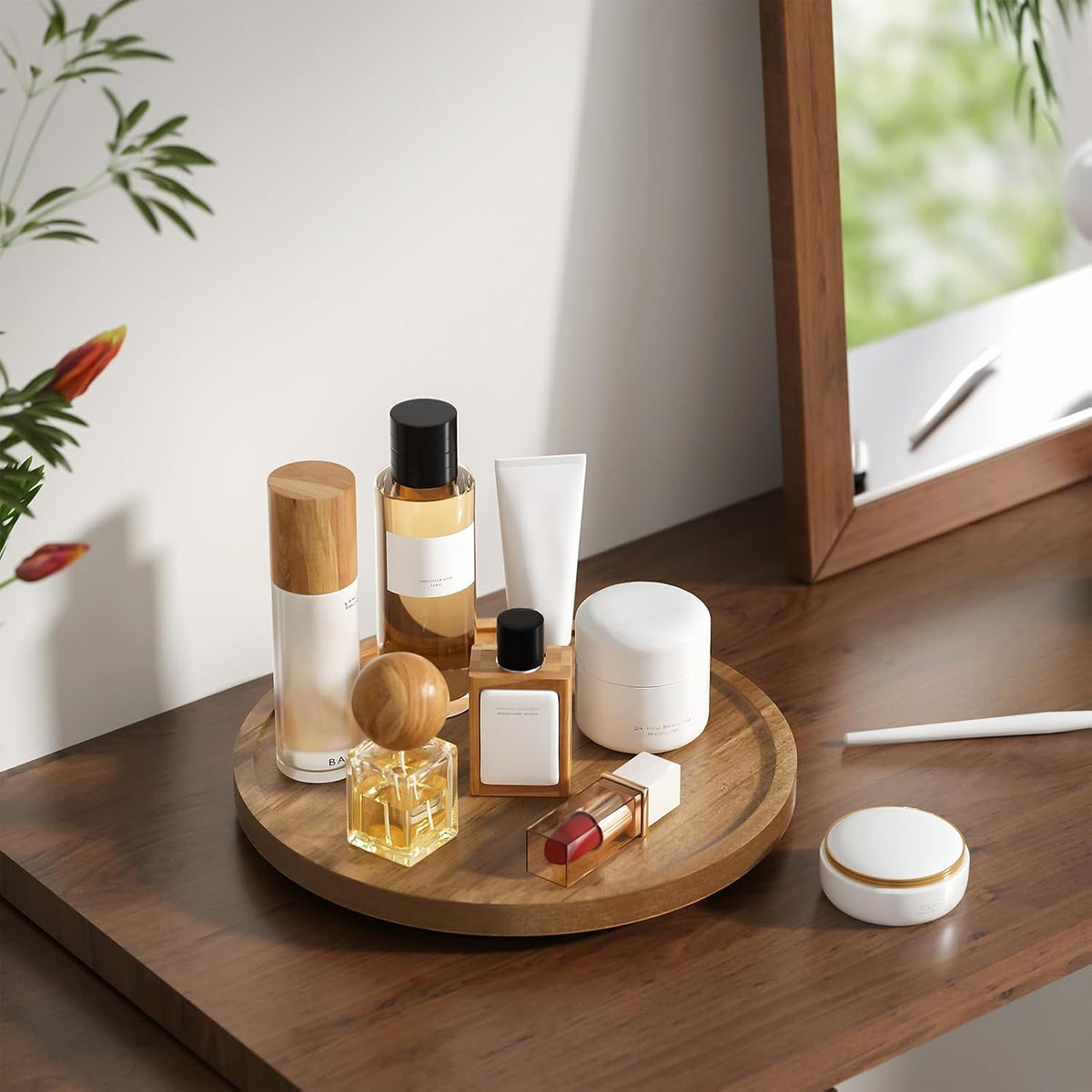 LAMU 11'' Acacia Wood Lazy Susan Organizer for Table Top