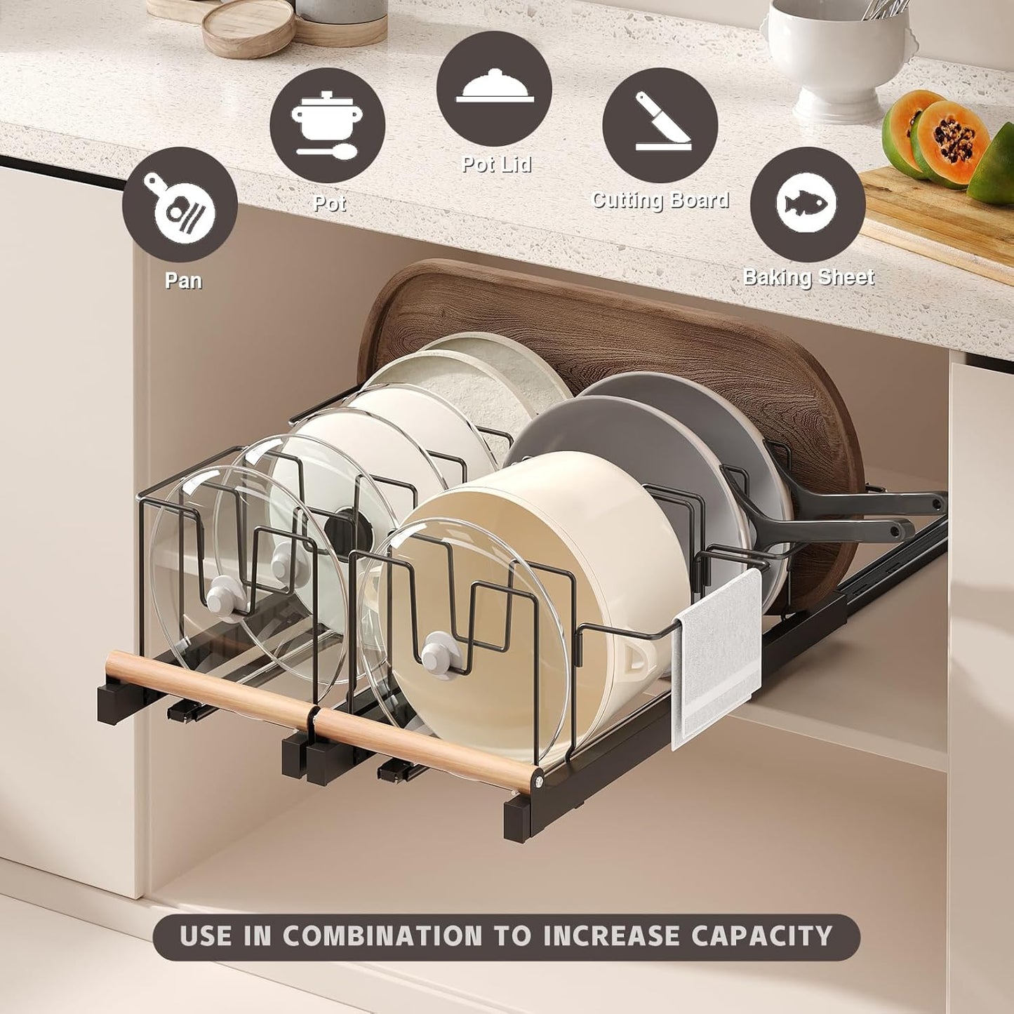 2 Pack Pull Out Pots and Pans Organizer Under Cabinet