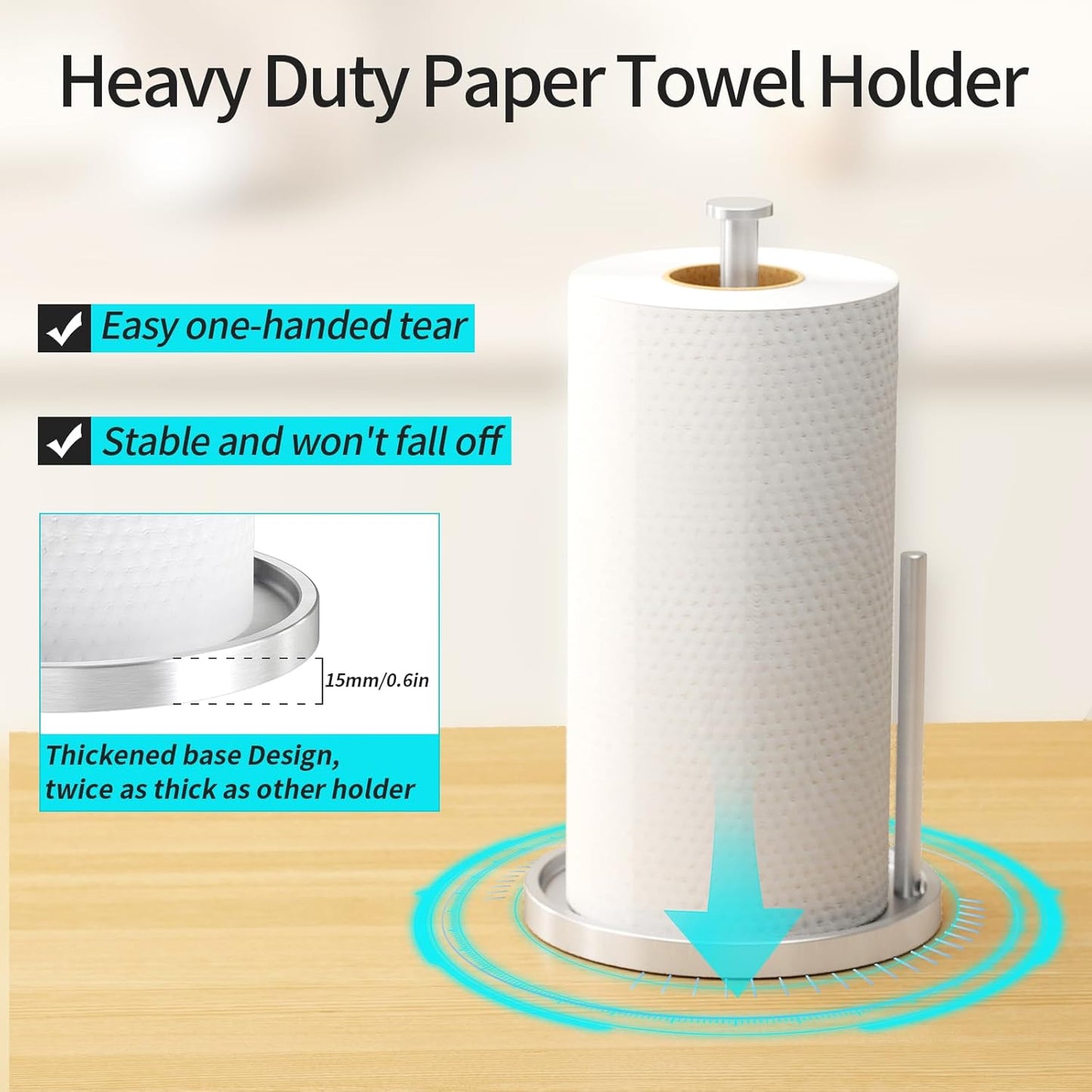 Paper Towel Holder Countertop, Standing Paper Roll Holder with Anti Slip Weighted Base