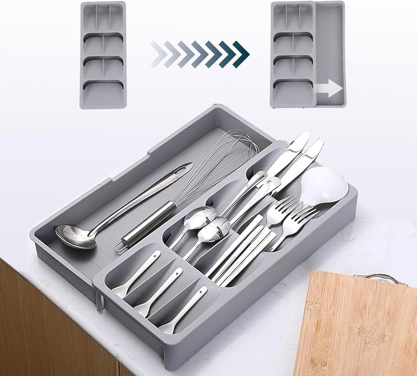 Silverware Drawer Organizer with Expandable Tray for Kitchen Drawer