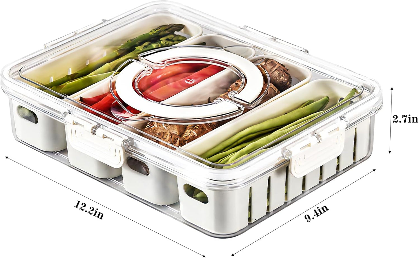2Pack Divided Snackle Box with Lids Stackable Food Serving Tray for Fruit&Veggie Plastic Fridge Storage Container for Pantry Freezer Clear Snack Box for Meal Prep Candy Nuts Spice