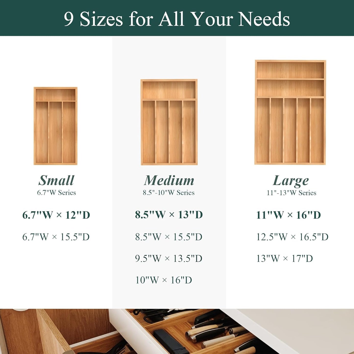 Small Silverware Organizer, Bamboo Kitchen Drawer Organizer, Utensil Holder