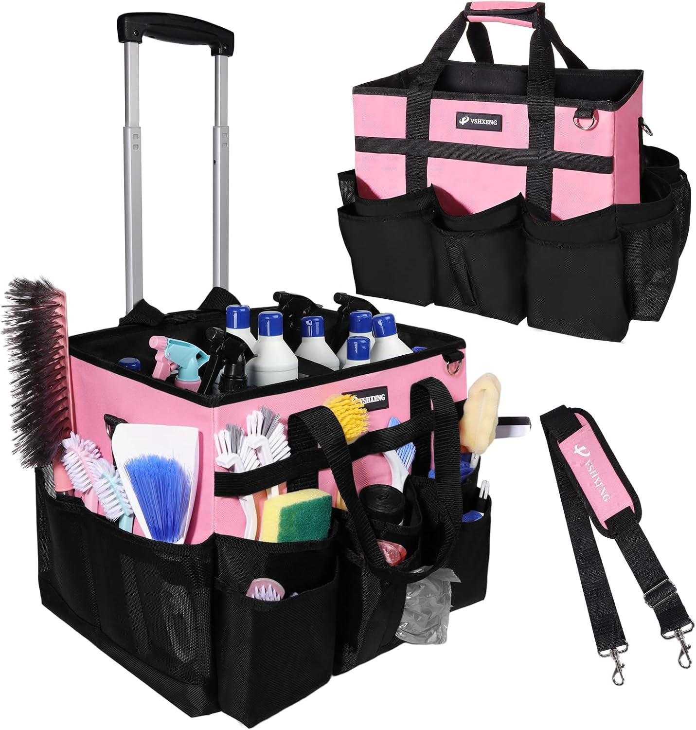 Large Rolling Cleaning Caddy Bag with Wheels, with Detachable Trolley
