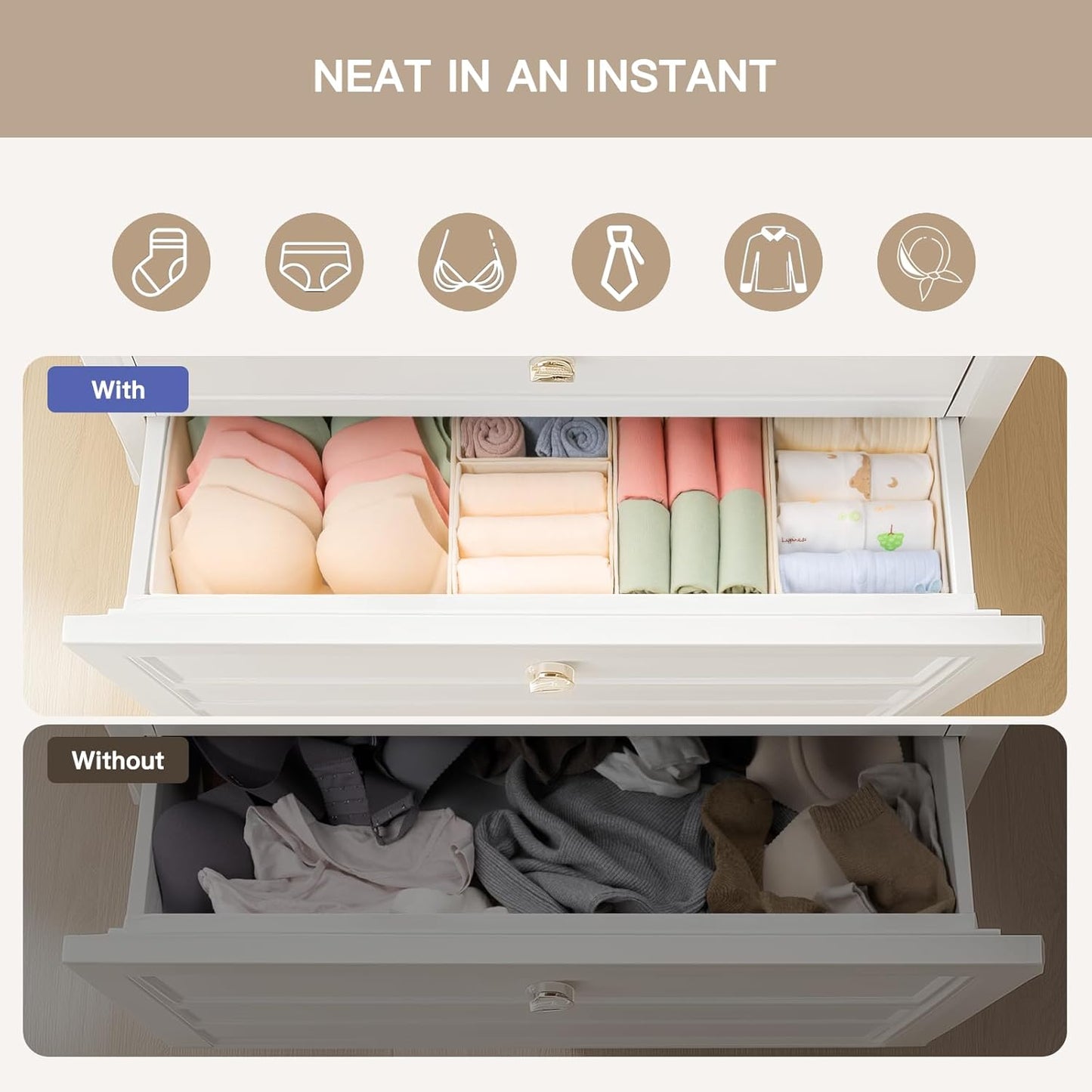 Drawer Organizer Clothes, 10 Pack Dresser Organizer for Baby Clothes, Underwear